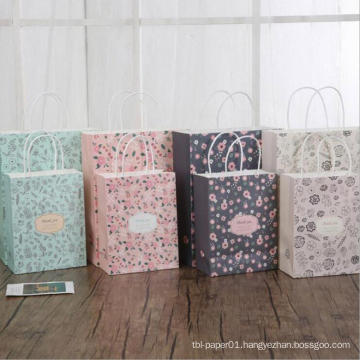 Flower Printed Kraft Paper Gift Bag With Handles Festival Gift Bags DIY Multi-function Custom Shopping Bags